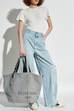 Golden Goose T-shirt With Logo, Womens, Cream