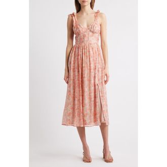 Lulus Leighton Tie Shoulder Organza Fit & Flare Dress in Coral Multi at Nordstrom, Size X-Large