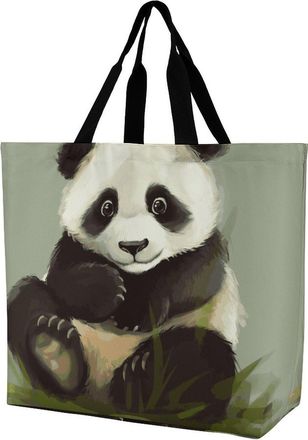 Generic Cute Little Panda Tote Bag Durable Shopping Bag Reusable Handbags For College Casual Travel