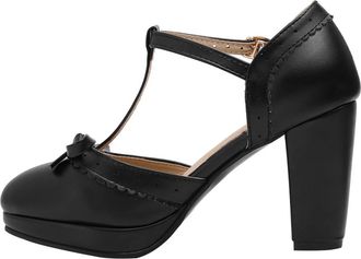 Frcolor Chunky Heel Sandals Women Elegant PU Bow-Knot High Heeled Shoes Breathable Summer Party Footwear for Weddings Office Cocktail Events Black