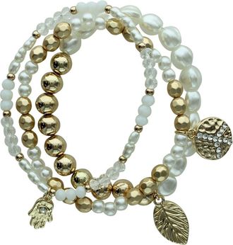 Olivia Welles Zen Day Set of 3 Beaded Stretch Bracelets in Gold /White at Nordstrom Rack