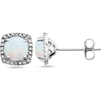 Allurez Lab Grown Ruby & Natural Diamond Stud Earrings Sterling Silver in 0.65Ct, White Opal at Nordstrom