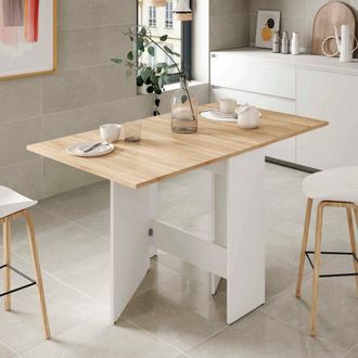 Dmora Mesa De Comedor Plegable Con Tapa Abatible, Mesa Auxiliar Resellable, 78 X 77 X 31 Cm, Color Blanco Y Roble, Con Embalaje Reforzado - Dmora