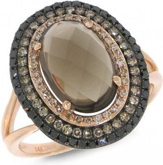 Allurez 0.60ct White, Champagne & Black Diamond & 2.93ct Smokey Topaz 14k Rose Gold Ring