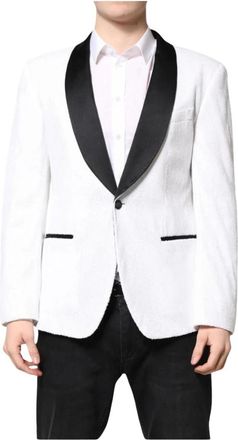 Dolce & Gabbana Blazer met sjaalkraag en textuur - Heren - Blazers - Wit - L - Nylon - Jassen