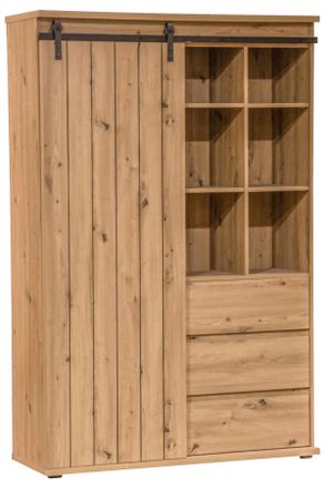 Landscape Highboard, Schwarz, Eichefarben, Metall, Holzwerkstoff, 8 F&auml;cher, 3 Schubladen, 120x182x43 cm, Bsci, Kleinm&ouml;bel, Kommoden, Highboards