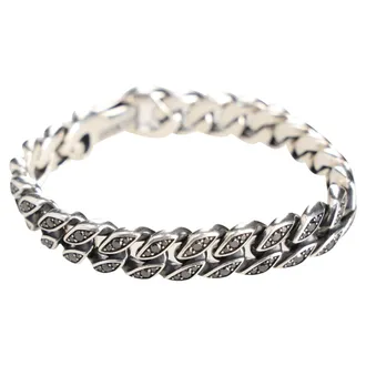 David Yurman Curb Chain Bracelet with Black Diamonds in Silver Metal