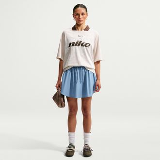 Nike Womens Nike Sportswear Mid-Rise Scalloped-Trim Poplin Skirt in Blue | IM8171-486