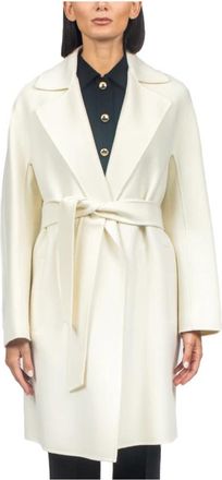 Max Mara Ajaccio Midi Robe Coat - Dames - Jas met riem - Wit - S - Wol - Jassen