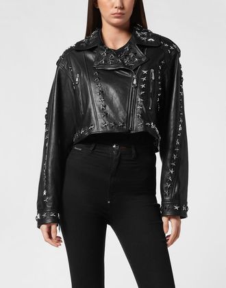 Philipp Plein Leather Biker Women in Black at Nordstrom, Size X-Small