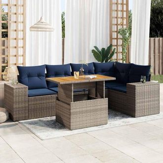 vidaXL Set De Muebles De Jard&iacute;n 6 Pzas Y Cojines Rat&aacute;n Sint&eacute;tico Gris Vidaxl