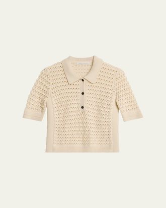 Maria McManus Cashmere and Cotton Lace Crochet Polo Shirt