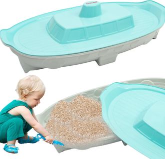 OEM Arenero Con Forma De Barco Y Tapa Con Cerradura - Estructura De Juego Exterior Grande Y Multifuncional, Con Certificaci&oacute;n Ceen 71, Nuevo