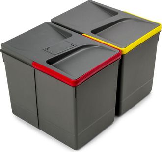 Emuca Emuca Contenedores Para Caj&oacute;n De Cocina Recycle Con Tapa Anti Olores, Altura 266, 2x15litros, Pl&aacute;stico Gris Antracita