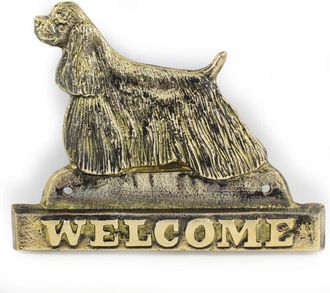 OEM Cocker Spaniel Americano: Placa De Bienvenida De Lat&oacute;n Con Un Perro, Placa De Bienvenida &Uacute;nica Con La Inscripci&oacute;n Welcome De Art-dog