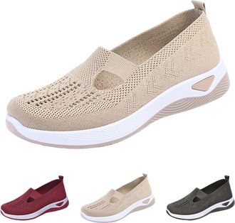 Generic Women Orthopedic Walking Shoes Arch Support Trainers Breathable Soft Sole Slip On Shoes Mesh Breathable Lightweight Sneakers for Work Khaki
