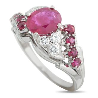 Luxury Bazaar 18K White Gold 0.24ct Diamond and Ruby Ring MF21-051826