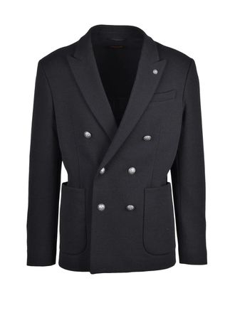 Officina 36 Double-Breasted Tailored Jacket with Wide Lapels and Button Closure