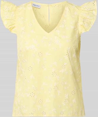 Pieces Regular Fit Blusentop aus reiner Baumwolle Modell BANNA in Hellgelb, Gr&ouml;&szlig;e XS