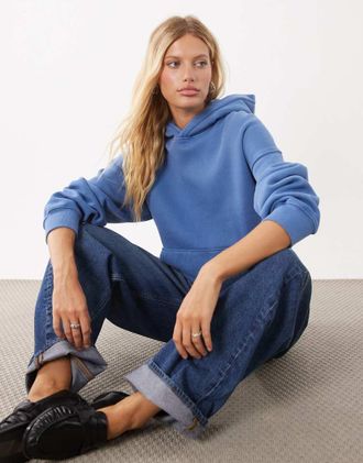 Abercrombie & Fitch felpa con cappuccio corta squadrata blu