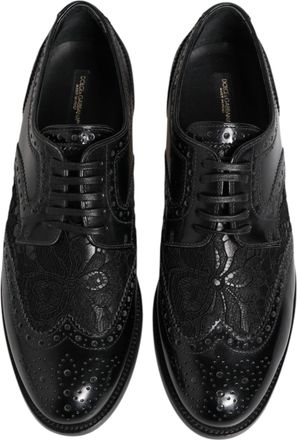Dolce & Gabbana Womens Black Leather Floral Lace Dress Formal Shoes