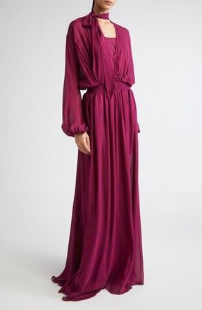 Giambattista Valli Tie Neck Long Sleeve Silk Chiffon Dress in Violet at Nordstrom Rack, Size 4 Us / 40 It