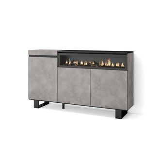 Skraut Home Skraut Home - Aparadores Para Sal&oacute;n, Gran Capacidad De Almacenaje, 150x87x35cm, 3 Puertas, Chimenea El&eacute;ctrica, Dise&ntilde;o Industrial, Estilo Moderno, Gris