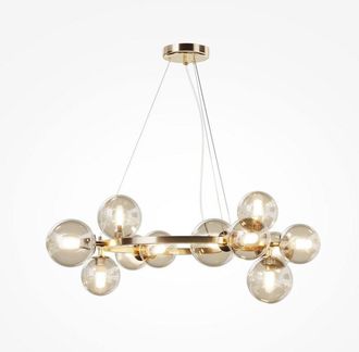 Maytoni Dallas L&aacute;mpara De Techo Colgante Moderna De 1 Globo Dorada, Pantalla Co&ntilde;ac, G9 - Maytoni