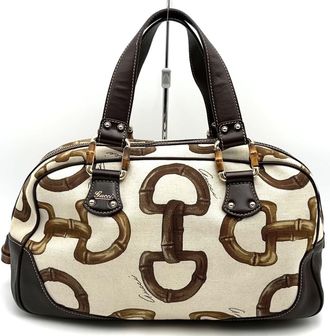 Gucci Beige Canvas Leather Tote Bag (Pre-Owned)