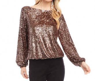 Karen Kane Sora Sequin Boatneck Top In Copper