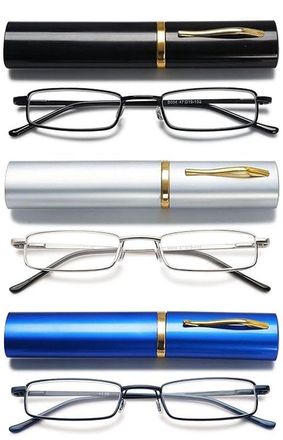 OEM Occhiali Da Lettura - Set Da 3 Pezzi - Metallo - Cerniera Classica - Modello Sottile - Nero, Bianco, Blu - 3.0+