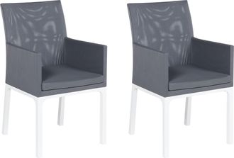 Beliani Beliani - Conjunto De 2 Sillas De Poli&eacute;ster Gris Oscuro Blanco Metal Patas Espuma Bacoli