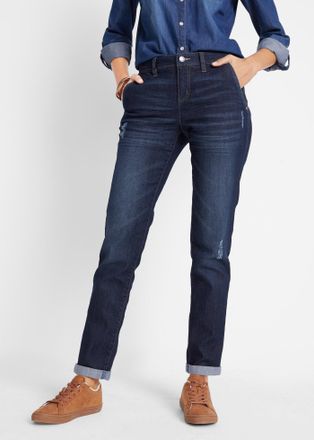 Bonprix Boyfriend-Jeans BONPRIX, Damen, Gr. 36, N-Gr, blau (dunkelblau used), Denim/Jeans, Obermaterial: 82% Baumwolle, 17% Polyester, 1% Elasthan, unifarben,