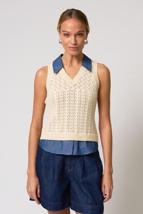 Central Park West Hazel Pointelle Stitch Halter Twofer in Ivory at Nordstrom, Size X-Small