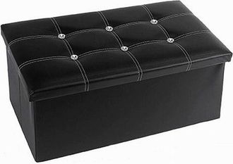 Trade Shop Trade Shop - Pouff Puff Pouf Contenitore Imbottito Portaoggetti Nero Strass 76x38x35 Cm 79437