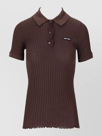 Miu Miu silk knit polo top short sleeves buttons