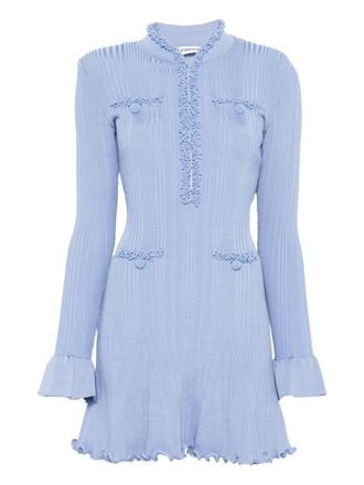 Self Portrait pearl trim knit mini dress - Blue