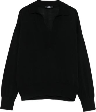 Alpha Studio V-neck polo sweater - women - Fabric - 42 - Black