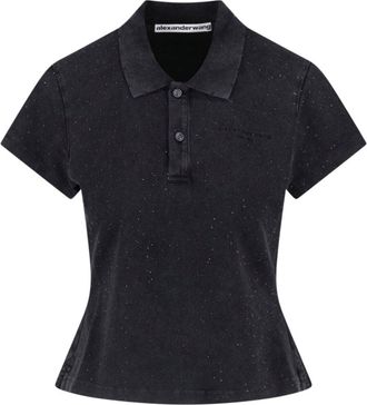 Alexander Wang Black Strass Cotton Polo Shirt