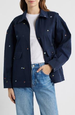 The Great. The Folsom Floral Chore Jacket in Navy at Nordstrom, Size 1