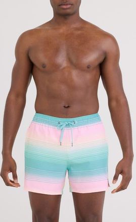 Saxx Oh Buoy 2N1 5-Inch Volley Swim Trunks in Hazy Stripe-Aqua at Nordstrom, Size Xx-Large