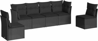 vidaXL Vidaxl - Set De Sof&aacute;s De Jard&iacute;n 6 Piezas Y Cojines Rat&aacute;n Sint&eacute;tico Negro