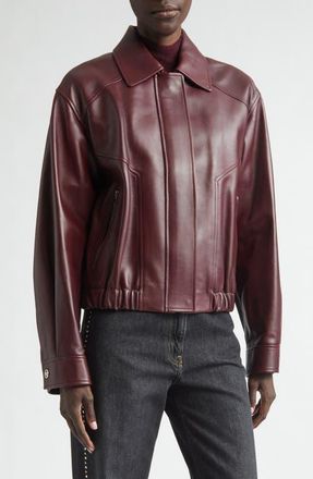 Versace Blouson Buffalo Leather Jacket in Dark Burgundy at Nordstrom, Size 6 Us