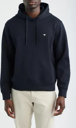 Emporio Armani Embroidered Logo Hoodie in Solid Blue Navy at Nordstrom, Size Xx-Large