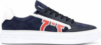 Ferragamo Mens Borg 5 Low-Top Shoes In Blue