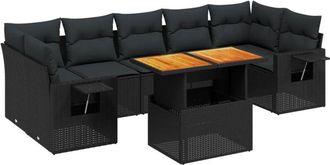 vidaXL Set De Sof&aacute;s De Jard&iacute;n 8 Piezas Y Cojines Rat&aacute;n Sint&eacute;tico Negro Vidaxl