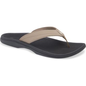 Olukai Ohana Flip Flop in Warm Taupe /Black at Nordstrom, Size 10