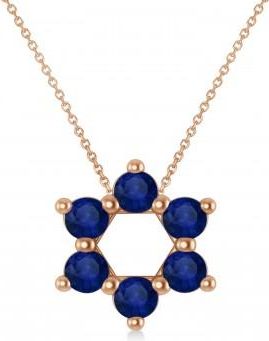 Allurez Star of David Blue Sapphire Pendant Necklace 14K Rose Gold (1.20ct)