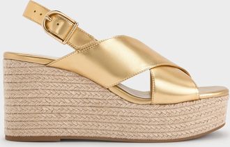 Charles & Keith Metallic Crossover Espadrille Wedges