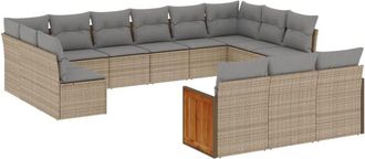 vidaXL Set Sof&aacute;s De Jard&iacute;n Con Cojines 13 Pzas Rat&aacute;n Sint&eacute;tico Beige Vidaxl